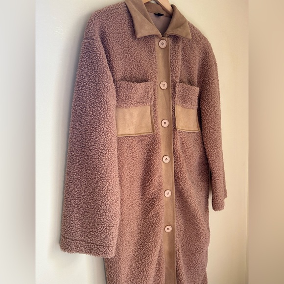 2/$20SHEIN Patched Pocket Drop Shoulder Teddy Coat Brown/Burnt Orange. Size SM - Picture 5 of 6